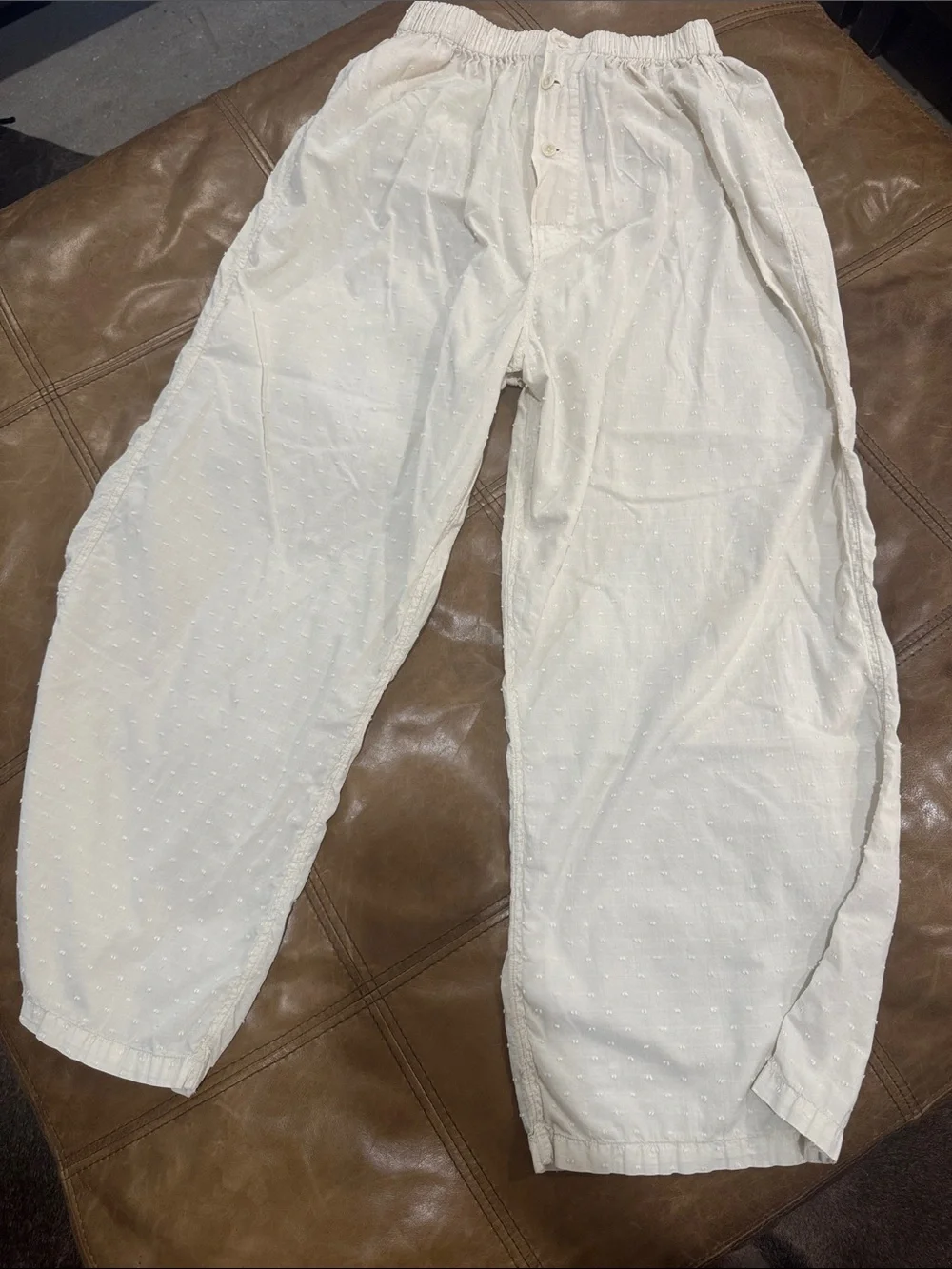 Rudy Jude Tony Swiss Dot Natural Wide-Leg Cotton Gauzy Lounge Trousers Small